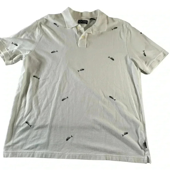 Chaps Mens White Size XL Short Sleeve Collared Polo Shirt Fishbone Print - Picture 2 of 11